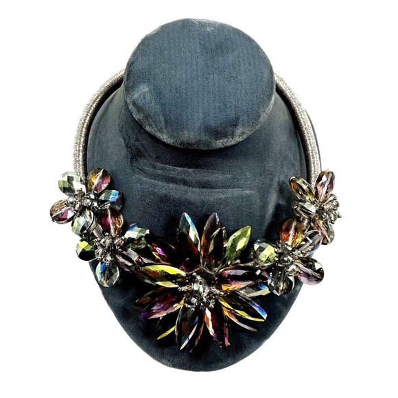 Womens Choker Necklace Vtg Statement Piece Purple Multicolor Flower - Picture 1 of 5